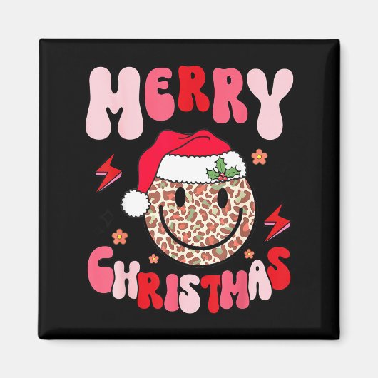 Merry Christmas Smile Face Santa Claus Hat Groovy  Magneet (Voorkant)