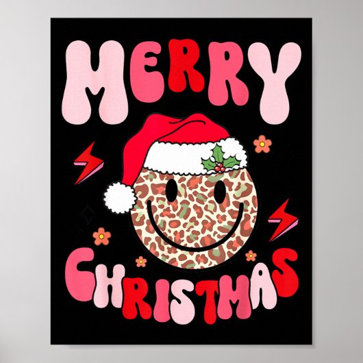 Merry Christmas Smile Face Santa Claus Hat Groovy  Poster (Voorkant)