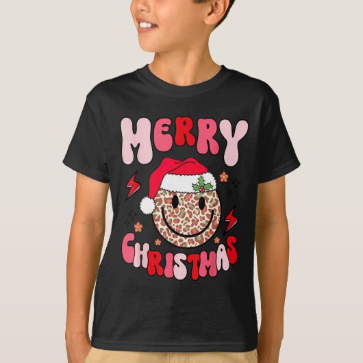 Merry Christmas Smile Face Santa Claus Hat Groovy  T-shirt (Voorkant)