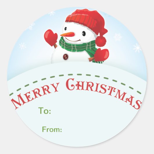 Merry Christmas Sneeuwman Gift label Sticker (Voorkant)