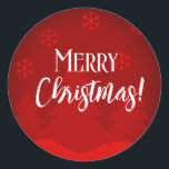 Merry Christmas sneeuwvlokken rood label<br><div class="desc">Red Merry Christmas Sneeuwvlokken en kerstbomen label - pas het aan op www.zazzle.co.uk/blubush</div>