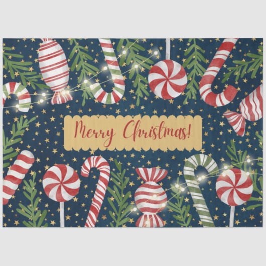 Merry Christmas Snoep en Candy Canes Tissuepapier (Voorkant)