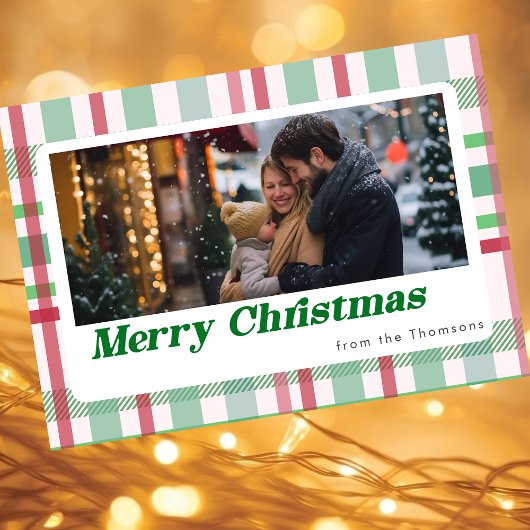 Merry Christmas snoep plaid grid foto Feestdagenkaart