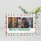 Merry Christmas snoep plaid grid foto Feestdagenkaart (Staand voorkant)