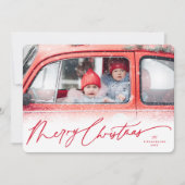 Merry Christmas Snow Dust Handschrift Script Foto Feestdagenkaart (Voorkant)