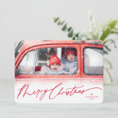 Merry Christmas Snow Dust Handschrift Script Foto Feestdagenkaart (Staand voorkant)