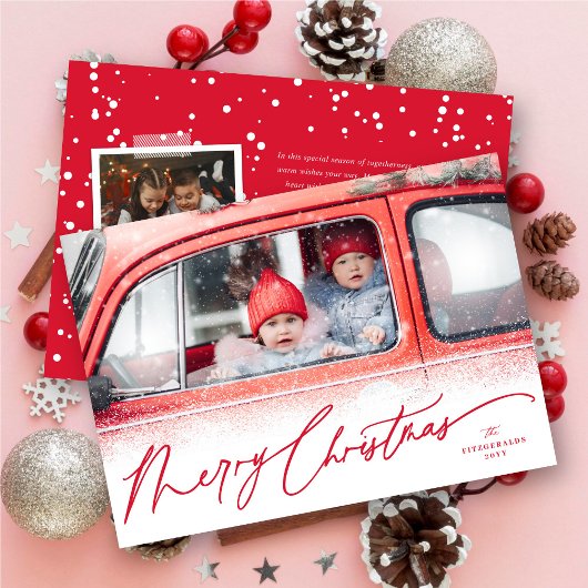 Merry Christmas Snow Dust Handschrift Script Foto Feestdagenkaart