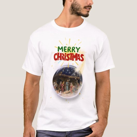 Merry Christmas Snow Globe Design T-shirt (Voorkant)