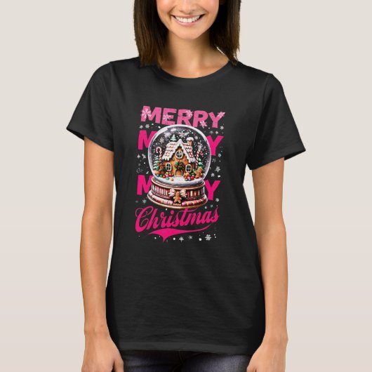 Merry Christmas Snow Globe Gingerbread House Cooki T-shirt (Voorkant)