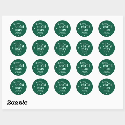 Merry Christmas Snow green Ronde Sticker (Vel)