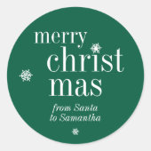 Merry Christmas Snow green Ronde Sticker (Voorkant)