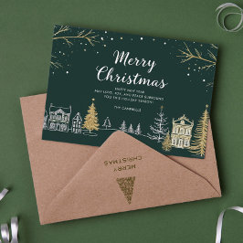 Merry Christmas Snow Landscape Holiday Card Feestdagenkaart