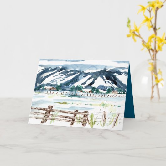 Merry Christmas Snow Landscape Mountains Kaart (Gele Bloem)