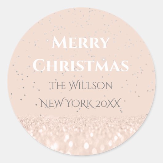 Merry Christmas Snow Roos Glitter Classy Confetti Ronde Sticker (Voorkant)