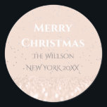 Merry Christmas Snow Roos Glitter Classy Confetti Ronde Sticker<br><div class="desc">florenceK design,  delicaat cadeau sticker,  zeer stijlvol en knap</div>