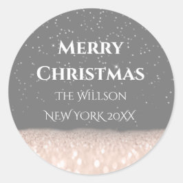 Merry Christmas Snow Roos Glitter Silver Confetti Ronde Sticker
