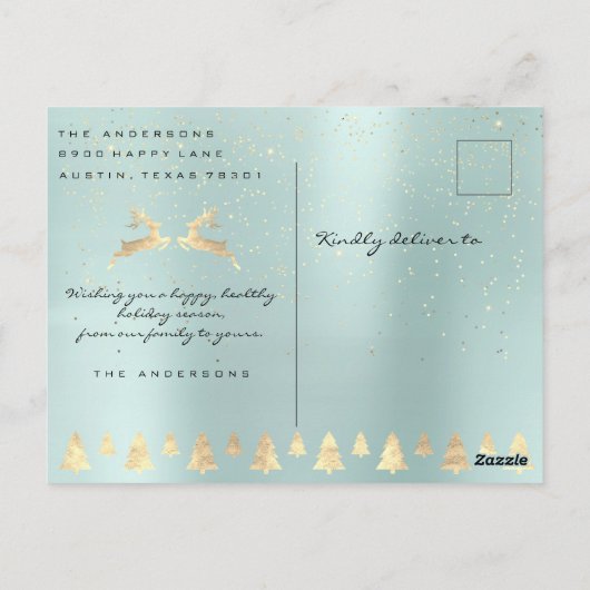 Merry Christmas Snow Roos Gold Aqua Foto Glitter Briefkaart (Achterkant)