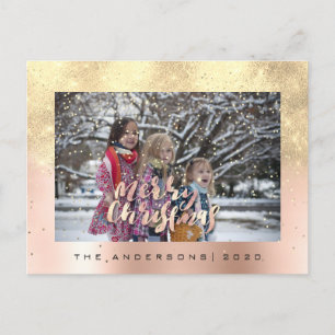 Merry Christmas Snow Roos Gold Foto Glitter Vonk Briefkaart