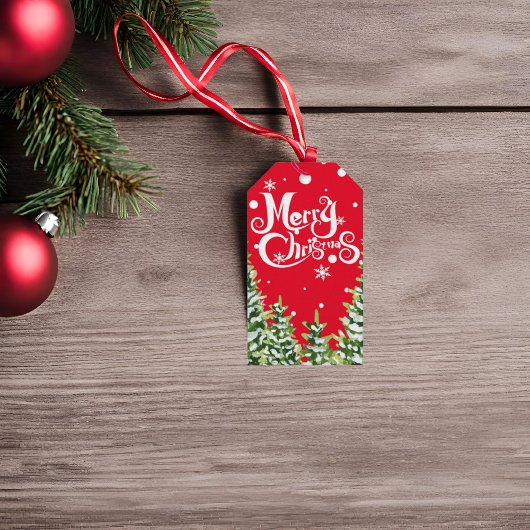 Merry Christmas Snow Trees Christmas Gift Label Cadeaulabel