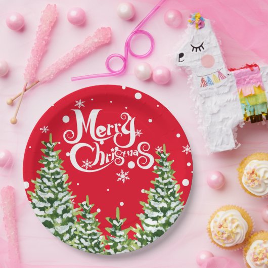 Merry Christmas Snow Trees Christmas Paper Bord (Feest)