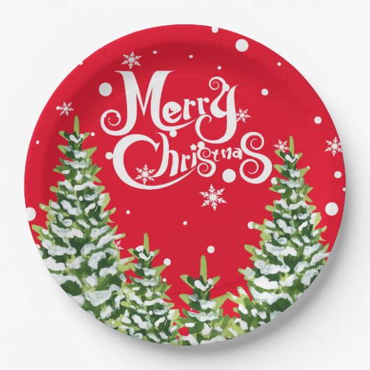 Merry Christmas Snow Trees Christmas Paper Bord (Voorkant)
