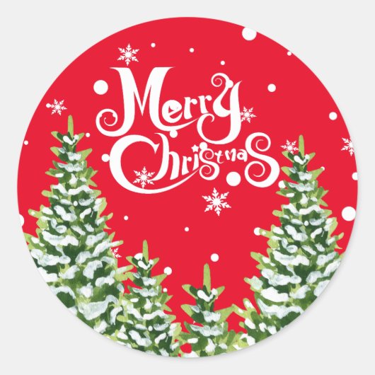 Merry Christmas Snow Trees Kerst sticker (Voorkant)