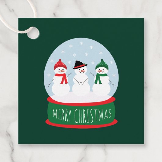 Merry Christmas Snow Wereldbol Sneeuwmannen Bedankjes Labels (Voorkant)