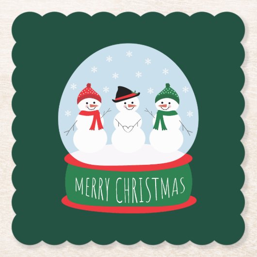 Merry Christmas Snow Wereldbol Sneeuwmannen Kartonnen Onderzetters (Voorkant)