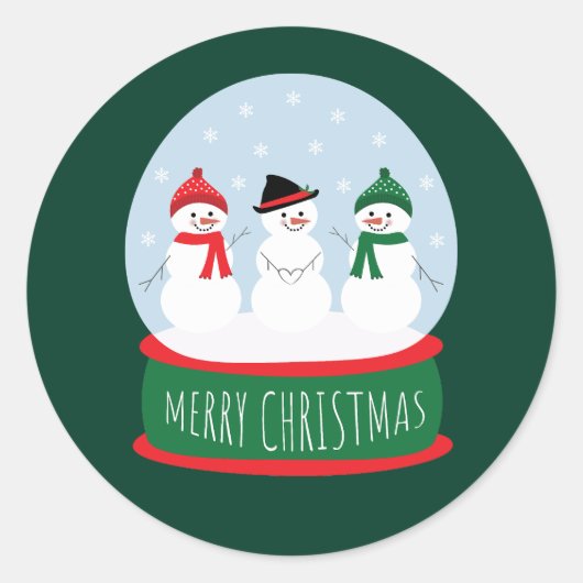 Merry Christmas Snow Wereldbol Sneeuwmannen Ronde Sticker (Voorkant)