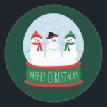 Merry Christmas Snow Wereldbol Sneeuwmannen Ronde Sticker<br><div class="desc">Schattigee illustratie van vakantie sneeuwpoppen. Perfect voor het winterseizoen.</div>