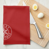 Merry Christmas Snowflake on Bright Red Theedoek (Quarter Fold)