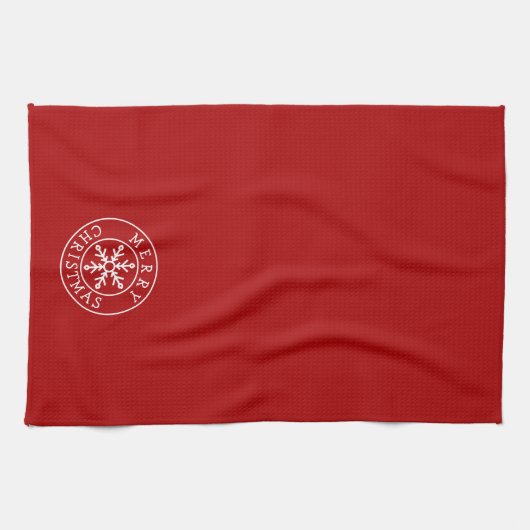 Merry Christmas Snowflake on Bright Red Theedoek (Horizontaal)