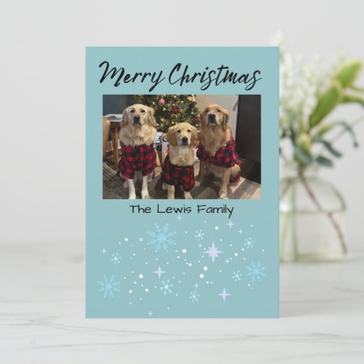 Merry Christmas Snowflake Photo Card Feestdagenkaart (Staand voorkant)