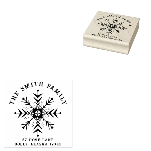 Merry Christmas Snowflake Retouradres Rubberstempel (Gestempeld)
