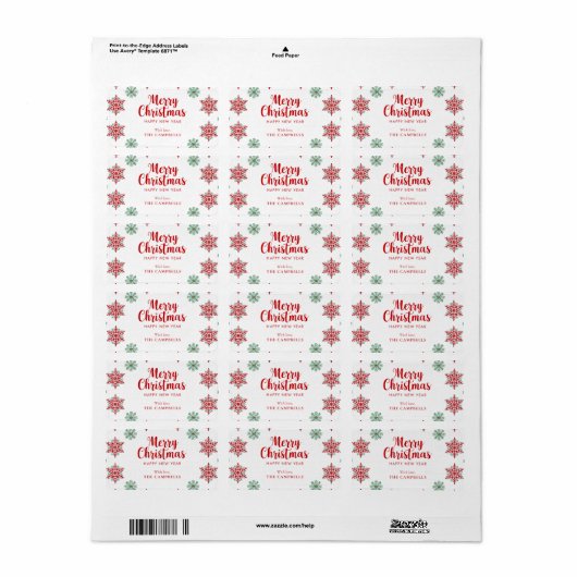 Merry Christmas Snowflake Return Address Label (Full Sheet)