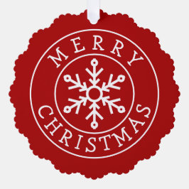 Merry Christmas Snowflake Tag on Bright Red Ornament Kaart