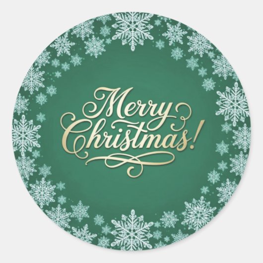 Merry Christmas Snowflakes Green  Ronde Sticker (Voorkant)