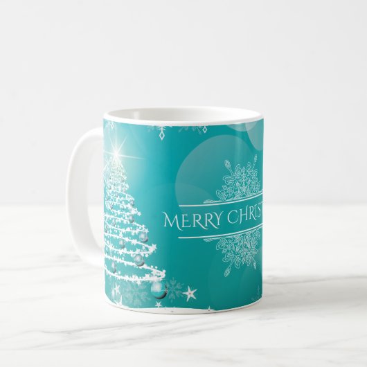 Merry Christmas Snowflakes Tree Flowers & Stars   Koffiemok (Voorkant links)