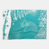 Merry Christmas Snowflakes Tree Flowers & Stars Theedoek (Horizontaal)