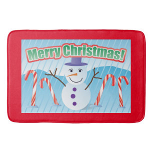 MERRY CHRISTMAS SNOWMAN BADMAT