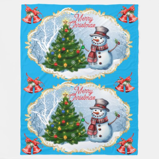 Merry Christmas Snowman Bells Cute Fleece Deken (Voorkant)