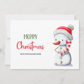 Merry Christmas Snowman Candy Cane Business Logo Feestdagenkaart (Voorkant)