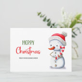 Merry Christmas Snowman Candy Cane Business Logo Feestdagenkaart (Staand voorkant)
