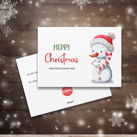 Merry Christmas Snowman Candy Cane Business Logo Feestdagenkaart