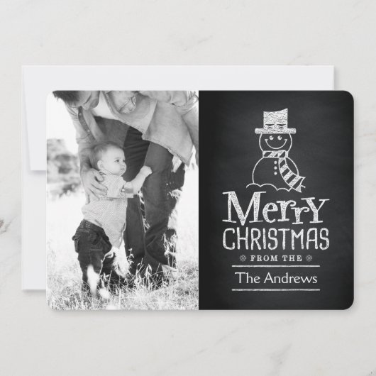 Merry Christmas Snowman Chalkboard Typography Feestdagenkaart (Voorkant)