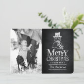 Merry Christmas Snowman Chalkboard Typography Feestdagenkaart (Staand voorkant)