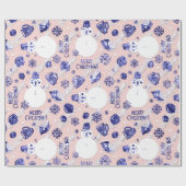 Merry Christmas Snowman Coffee Mok Navy Wit Roze Cadeaupapier (Vlak)