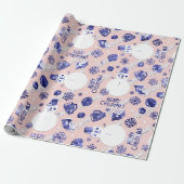 Merry Christmas Snowman Coffee Mok Navy Wit Roze Cadeaupapier (Uitgerold)