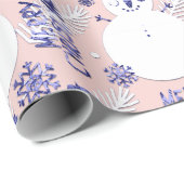 Merry Christmas Snowman Coffee Mok Navy Wit Roze Cadeaupapier (Rol Hoek)