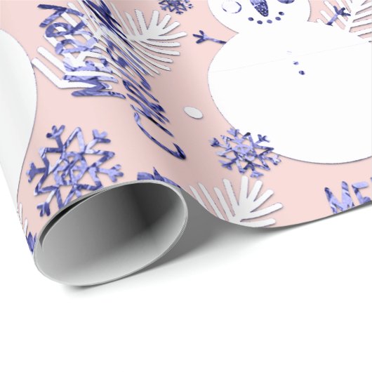 Merry Christmas Snowman Coffee Mok Navy Wit Roze Cadeaupapier (Rol Hoek)